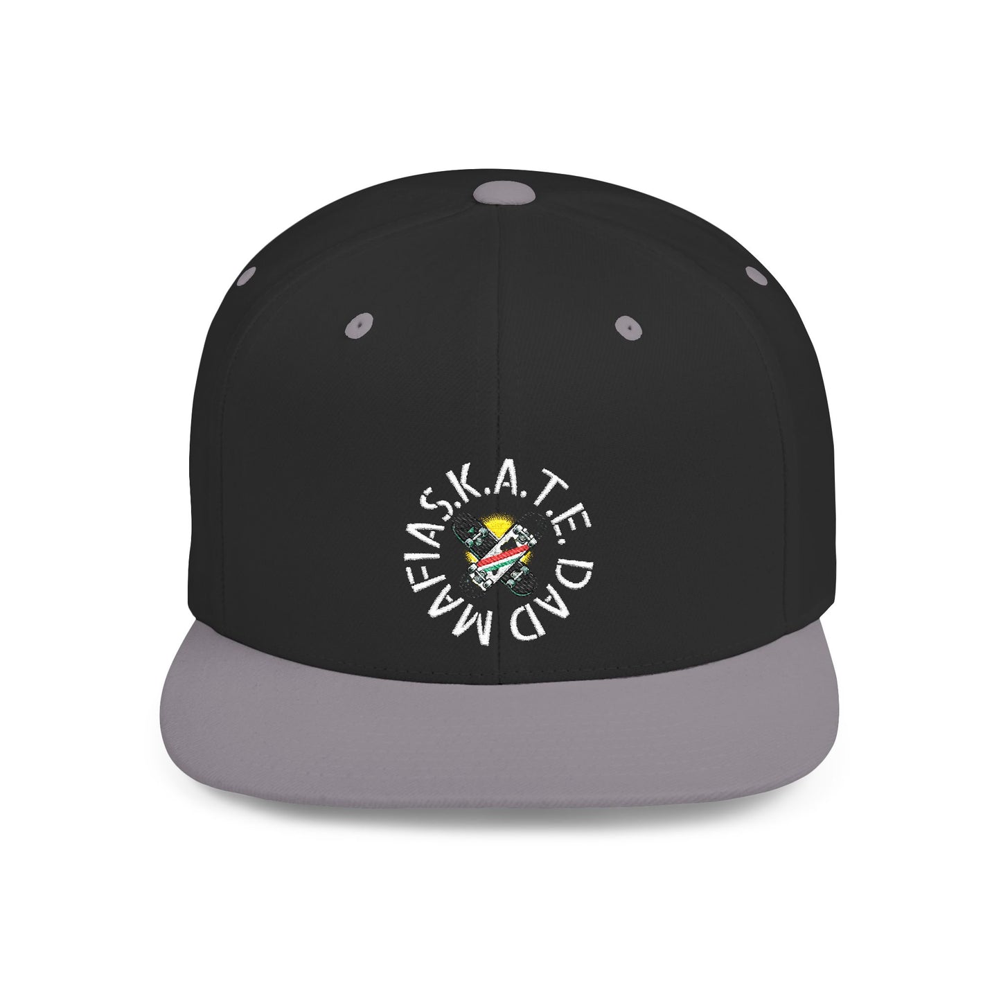 S.K.A.T.E DAD MAFIA Camo Flat Bill Snapback, Trendy Baseball Cap, Outdoor Headwear, Streetwear Accessory, Gift for Him