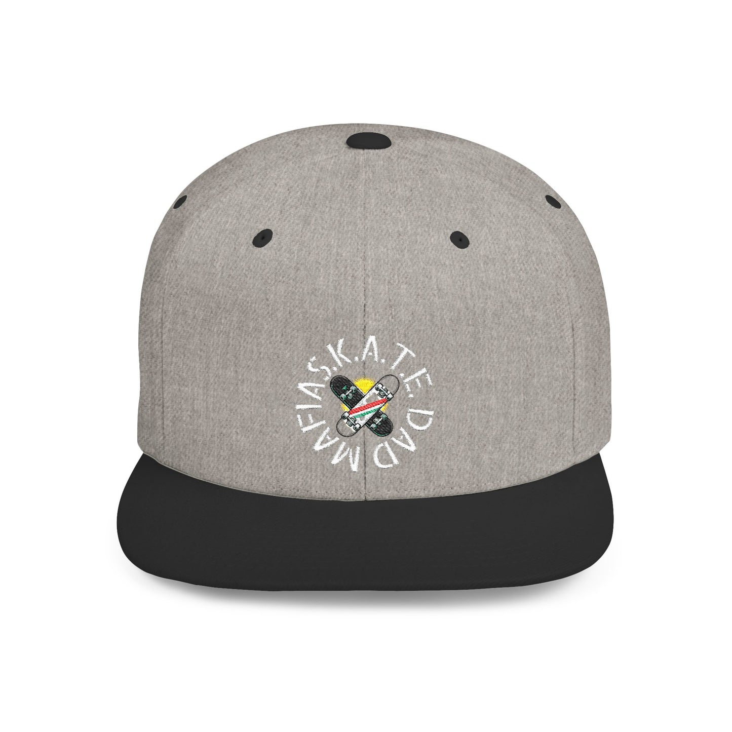 S.K.A.T.E DAD MAFIA Camo Flat Bill Snapback, Trendy Baseball Cap, Outdoor Headwear, Streetwear Accessory, Gift for Him