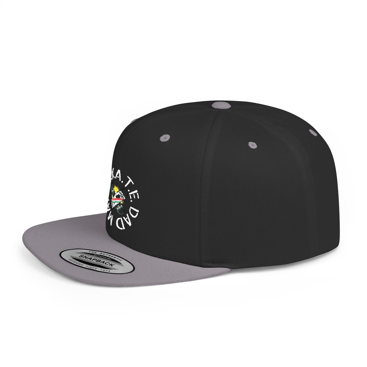 S.K.A.T.E DAD MAFIA Camo Flat Bill Snapback, Trendy Baseball Cap, Outdoor Headwear, Streetwear Accessory, Gift for Him