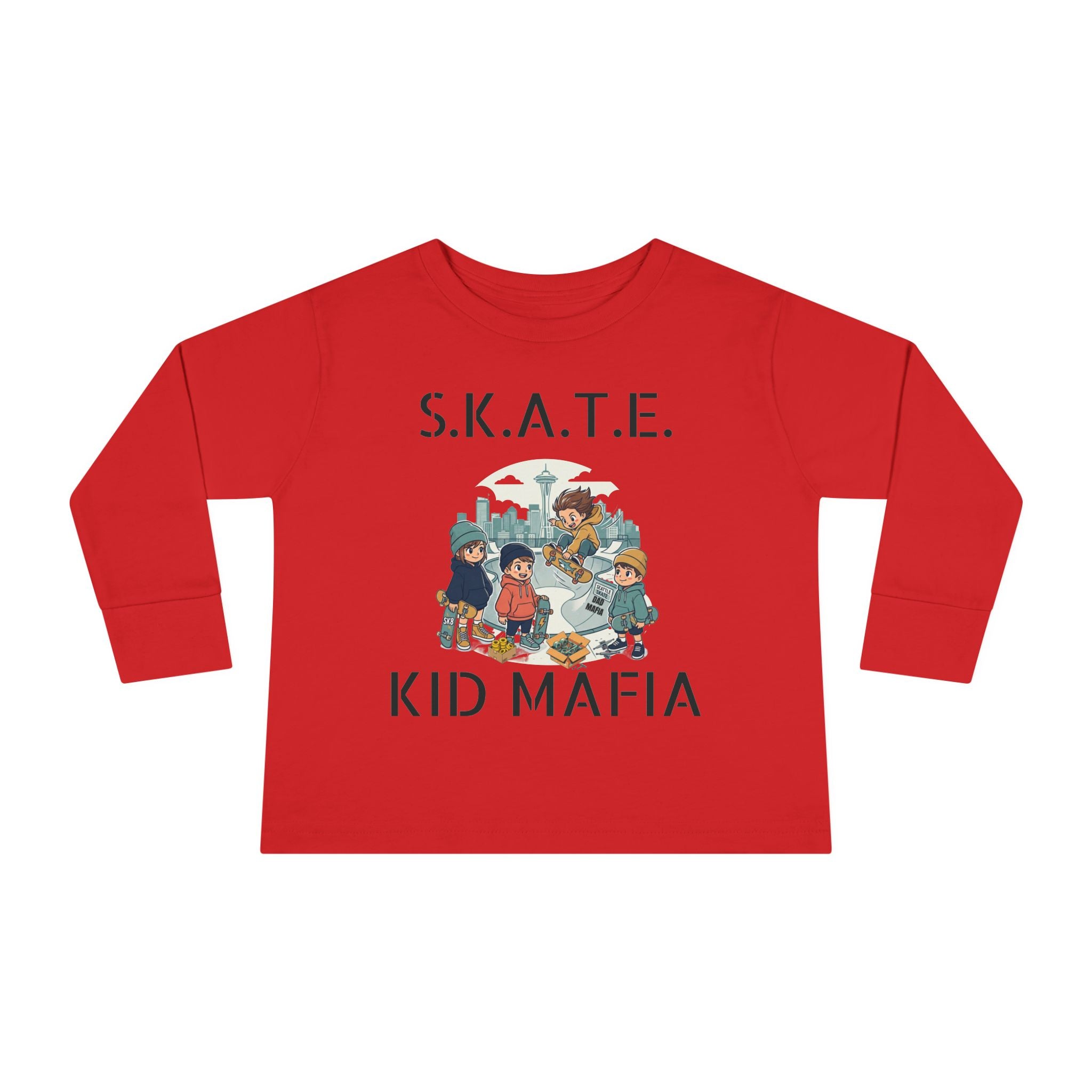 Skate Kid Mafia Toddler Long Sleeve Tee, Cozy Toddler Top, Kids Skate Shirt, Baby Shower Gift, Fun Playwear