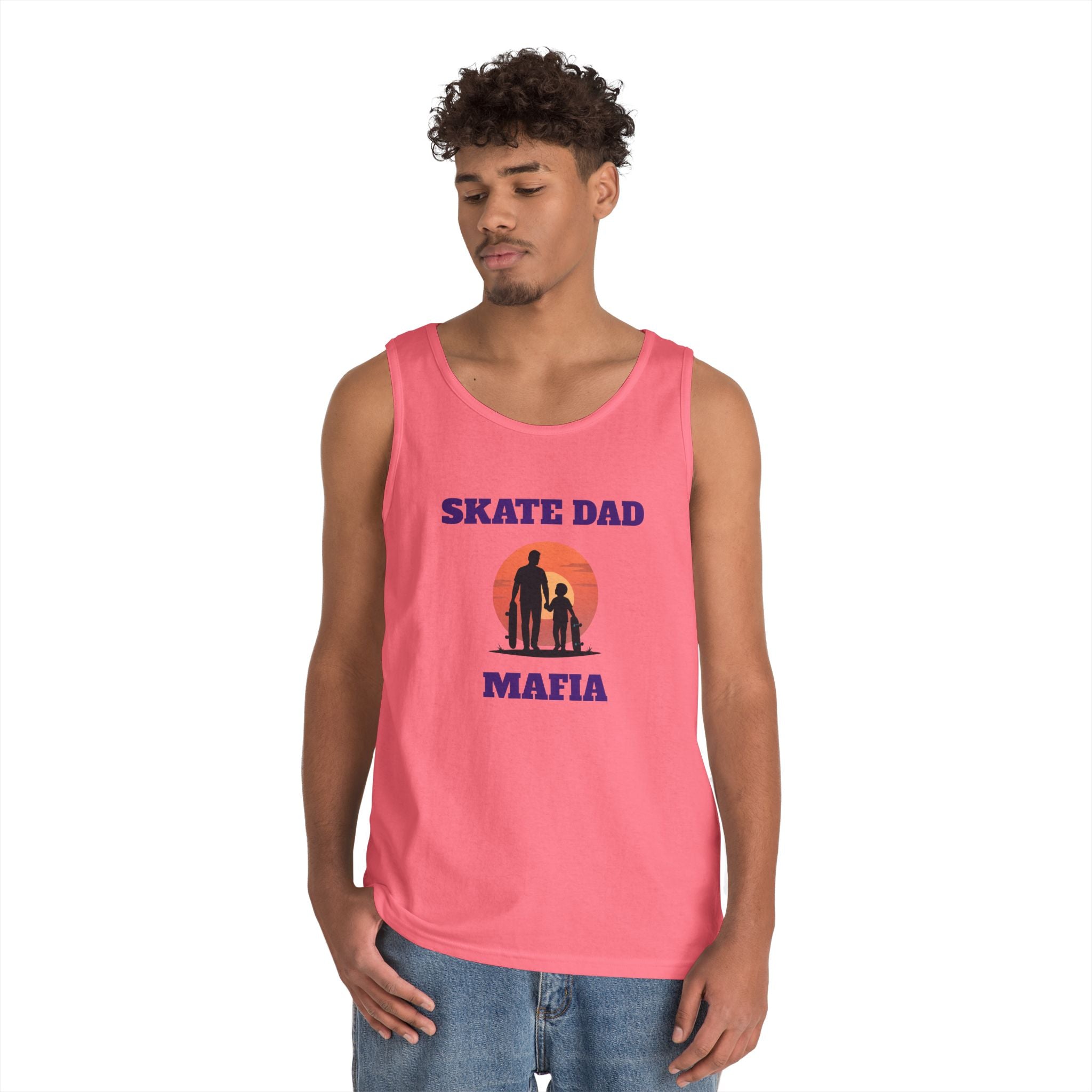 Skate Dad Mafia Tank Top — Father & Kids Skateboarding Sunset Tee