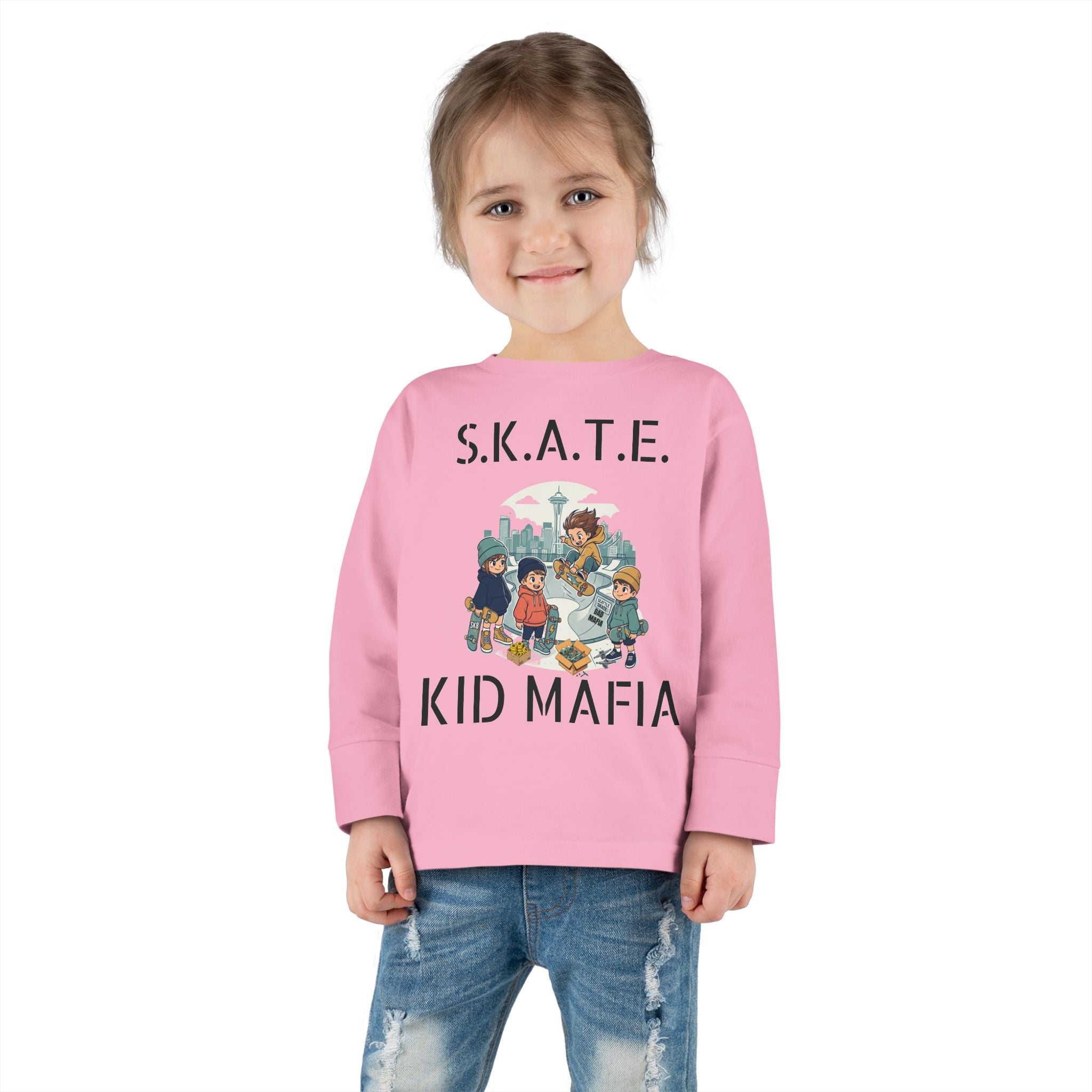 Skate Kid Mafia Toddler Long Sleeve Tee, Cozy Toddler Top, Kids Skate Shirt, Baby Shower Gift, Fun Playwear