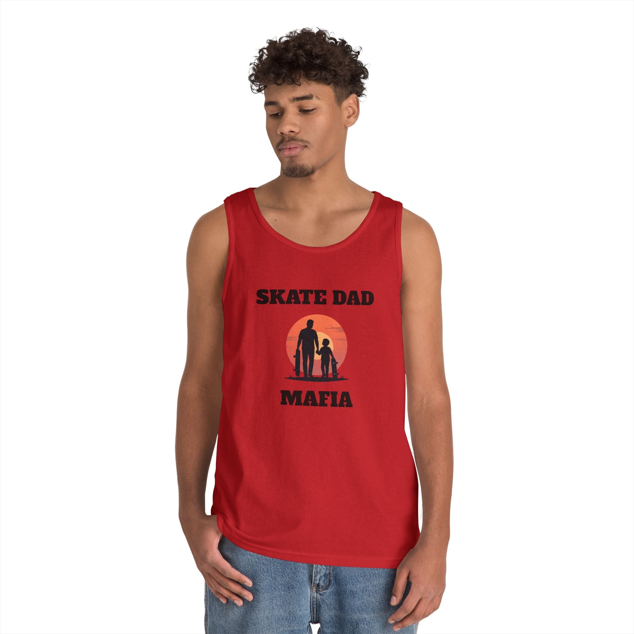 Skate Dad Mafia Tank Top — Father & Kids Skateboarding Sunset Tee