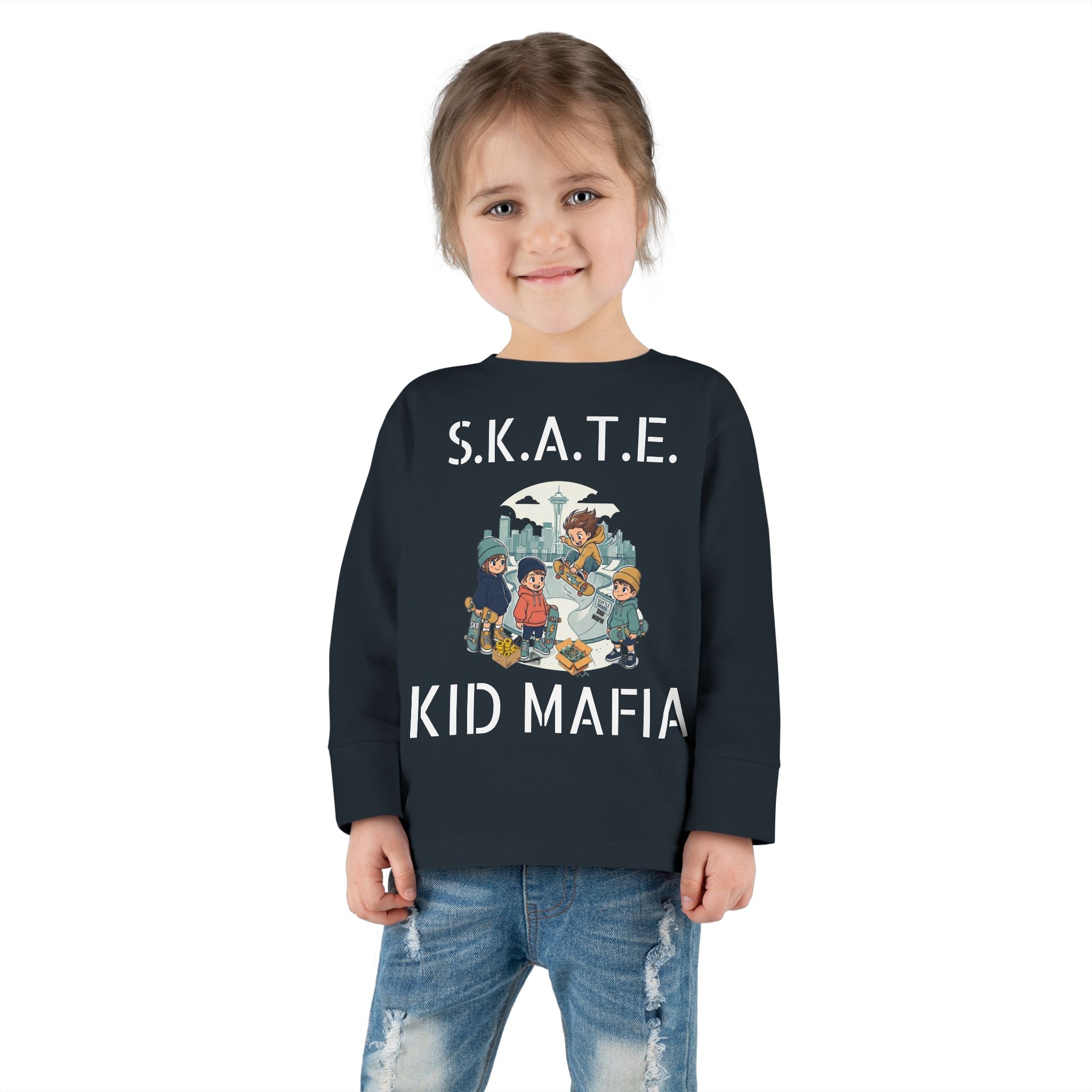 Skate Kid Mafia Toddler Long Sleeve Tee, Cozy Toddler Top, Kids Skate Shirt, Baby Shower Gift, Fun Playwear