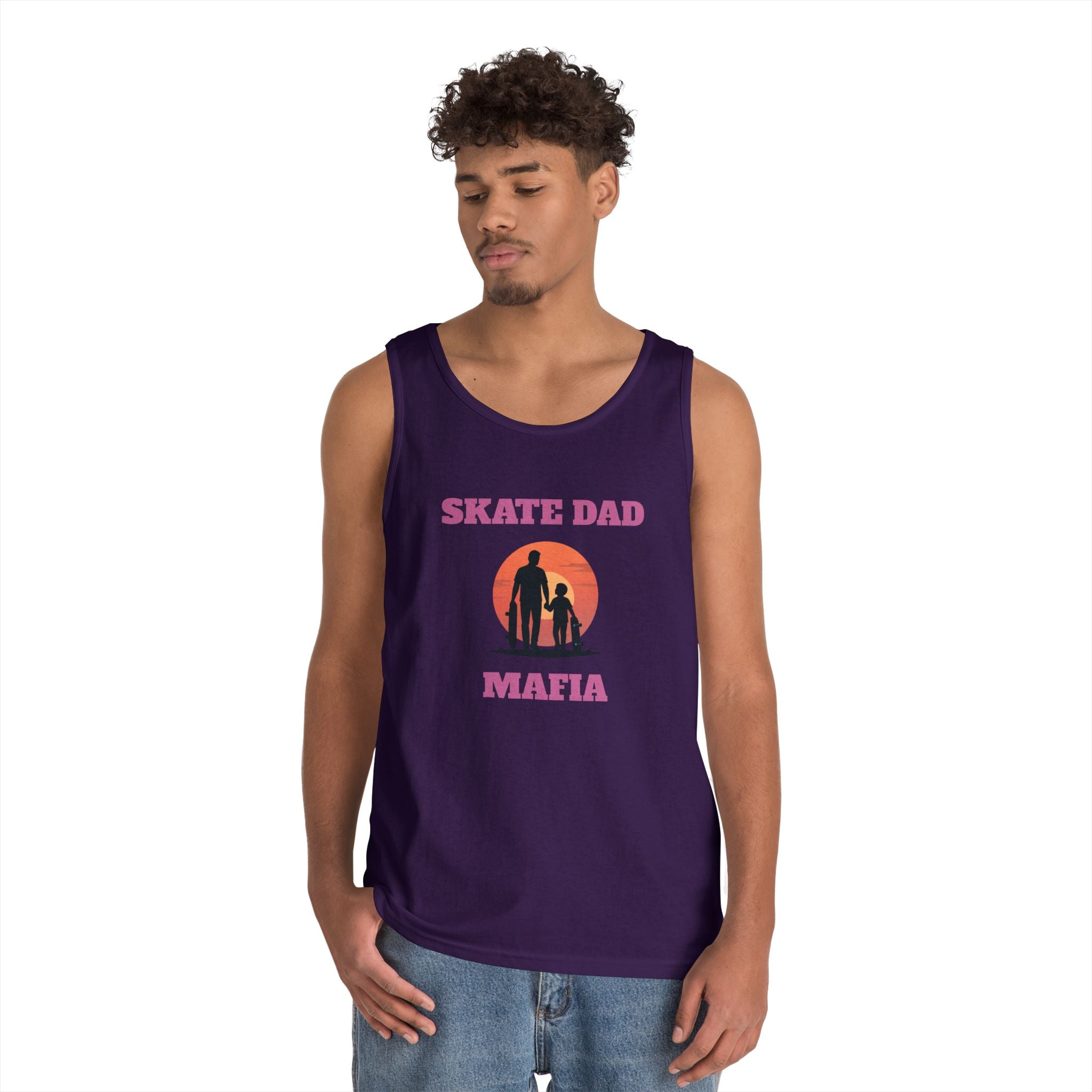 Skate Dad Mafia Tank Top — Father & Kids Skateboarding Sunset Tee