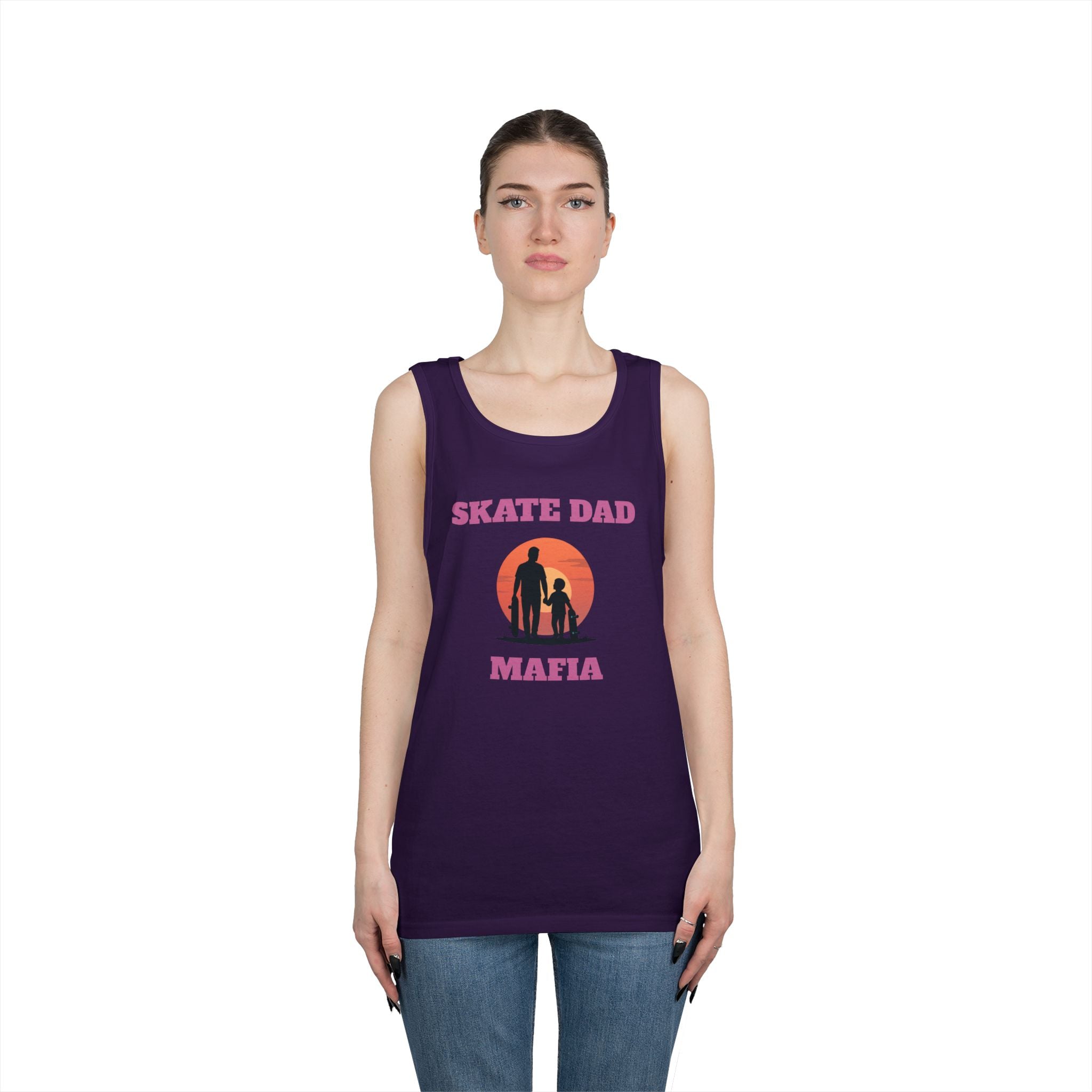 Skate Dad Mafia Tank Top — Father & Kids Skateboarding Sunset Tee