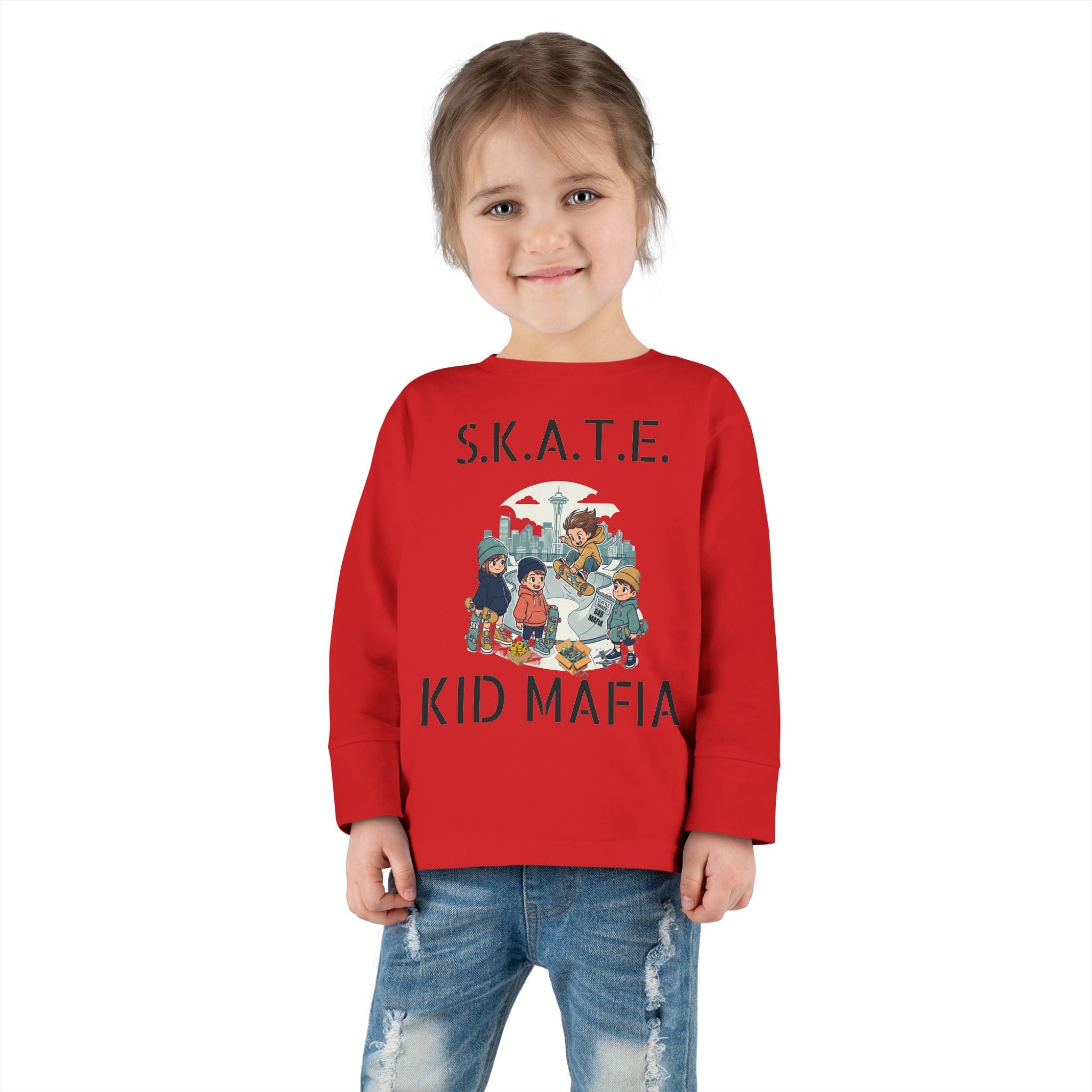 Skate Kid Mafia Toddler Long Sleeve Tee, Cozy Toddler Top, Kids Skate Shirt, Baby Shower Gift, Fun Playwear