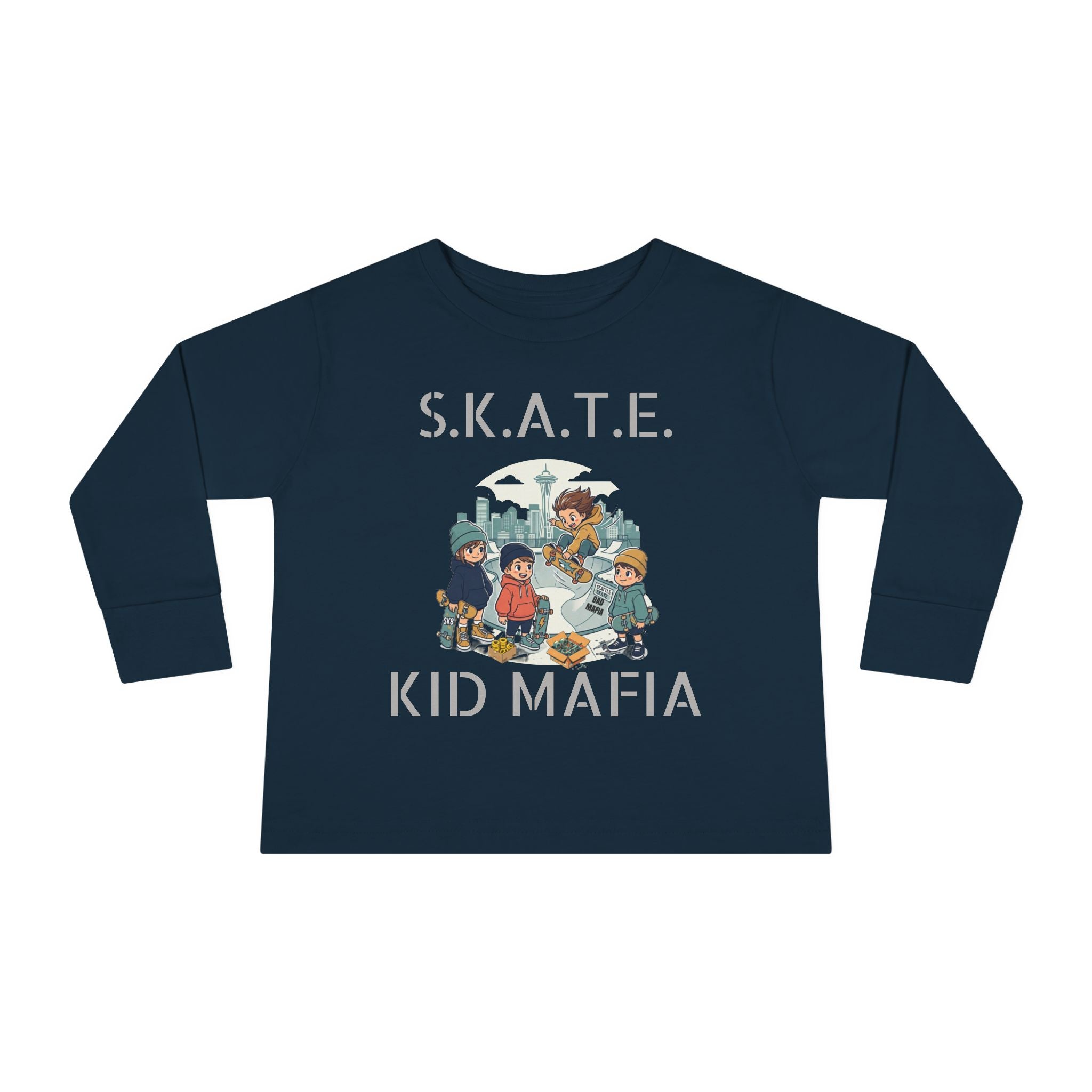 Skate Kid Mafia Toddler Long Sleeve Tee, Cozy Toddler Top, Kids Skate Shirt, Baby Shower Gift, Fun Playwear