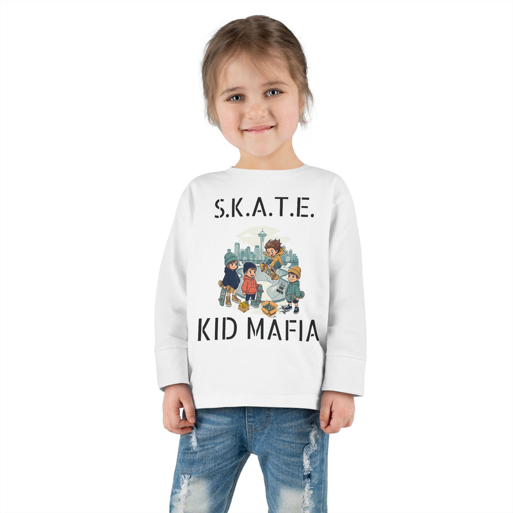 Skate Kid Mafia Toddler Long Sleeve Tee, Cozy Toddler Top, Kids Skate Shirt, Baby Shower Gift, Fun Playwear