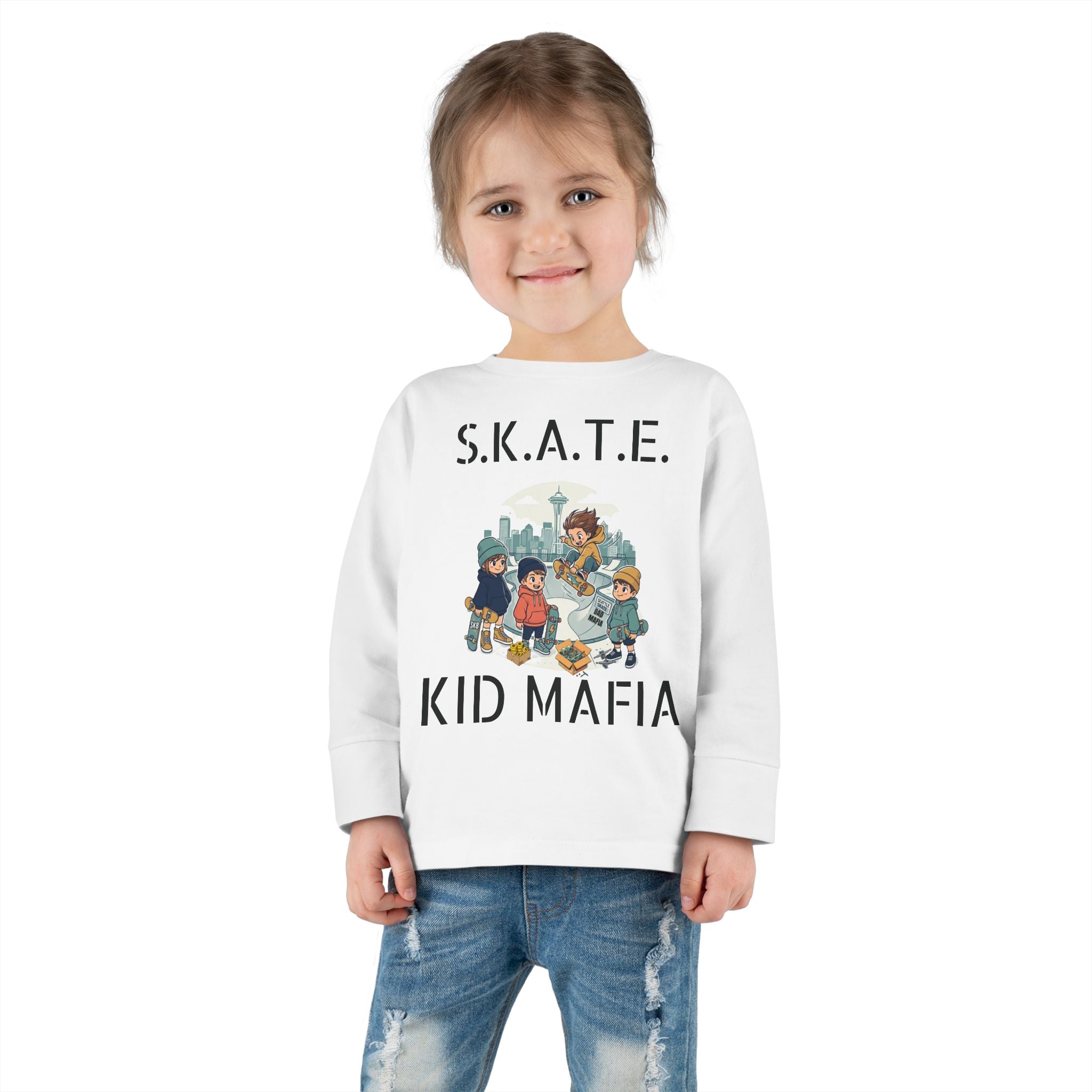 Skate Kid Mafia Toddler Long Sleeve Tee, Cozy Toddler Top, Kids Skate Shirt, Baby Shower Gift, Fun Playwear