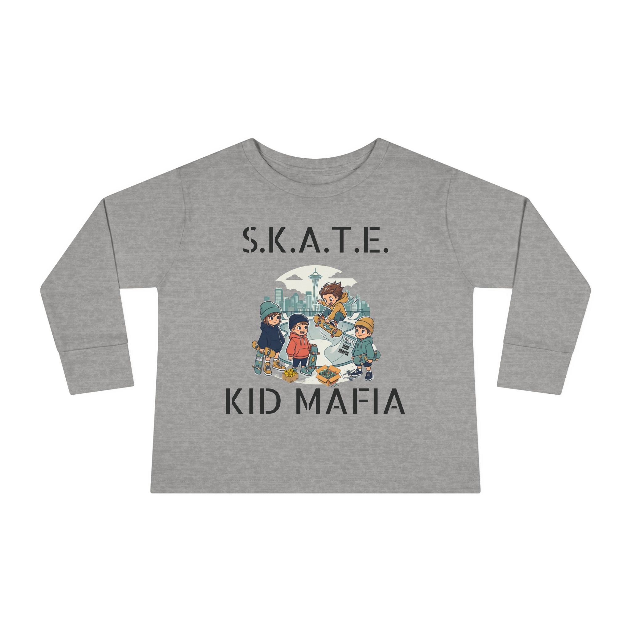 Skate Kid Mafia Toddler Long Sleeve Tee, Cozy Toddler Top, Kids Skate Shirt, Baby Shower Gift, Fun Playwear