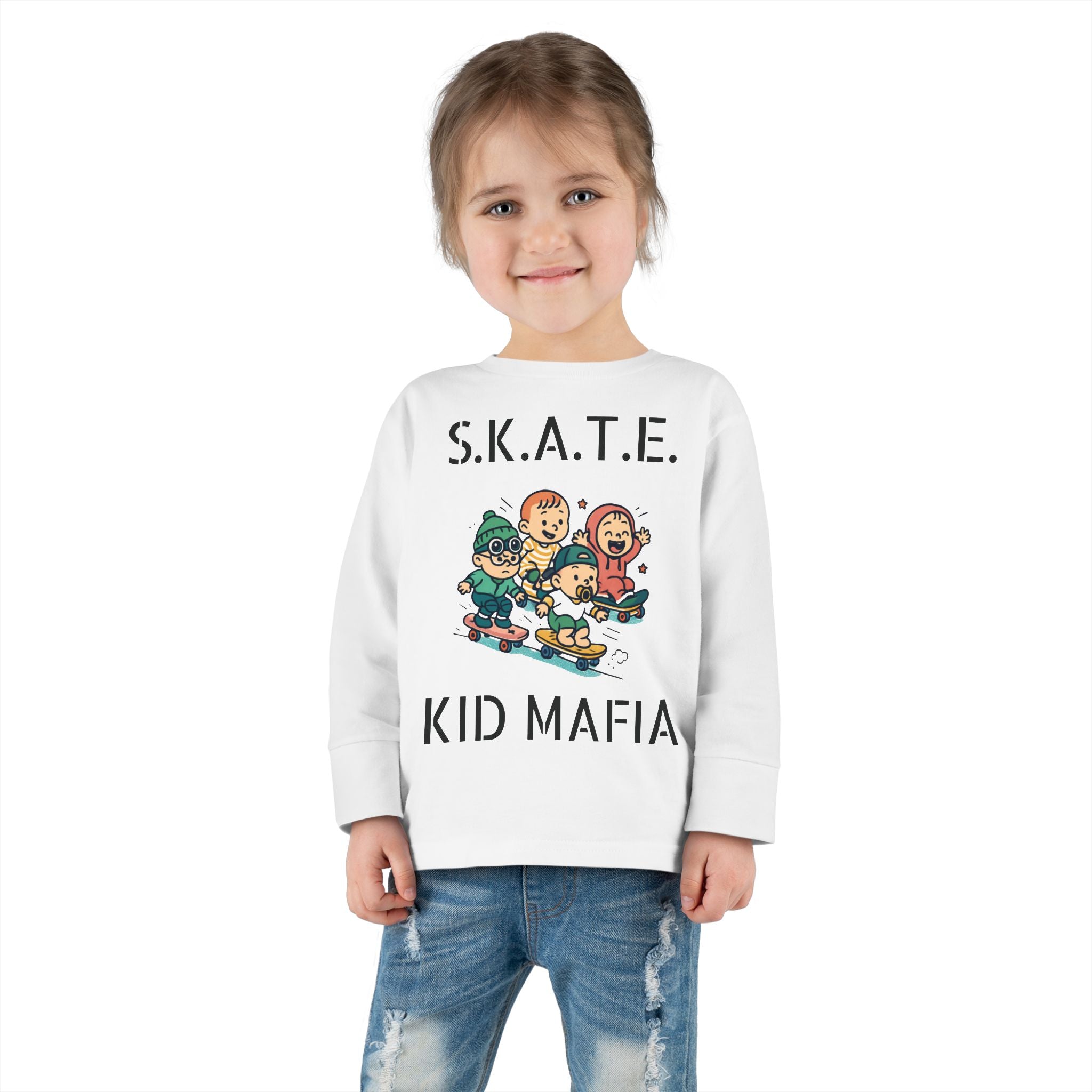 Skate Kid Mafia Toddler Long Sleeve Tee, Cozy Toddler Top, Kids Skate Shirt, Baby Shower Gift, Fun Playwear