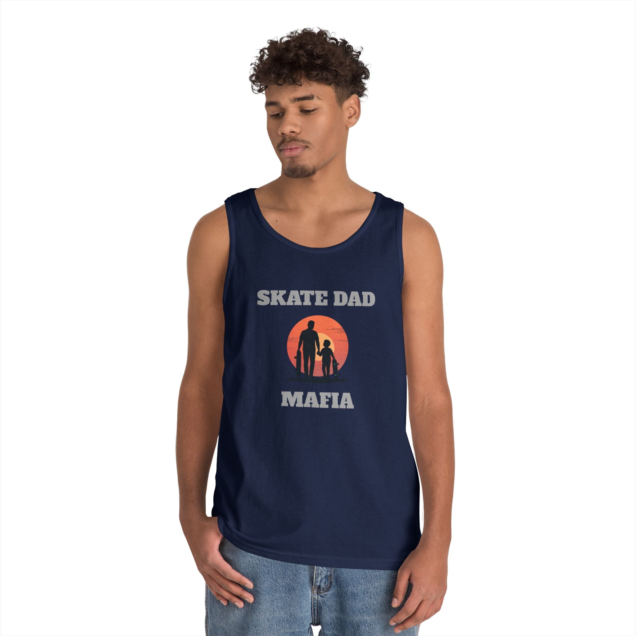 Skate Dad Mafia Tank Top — Father & Kids Skateboarding Sunset Tee