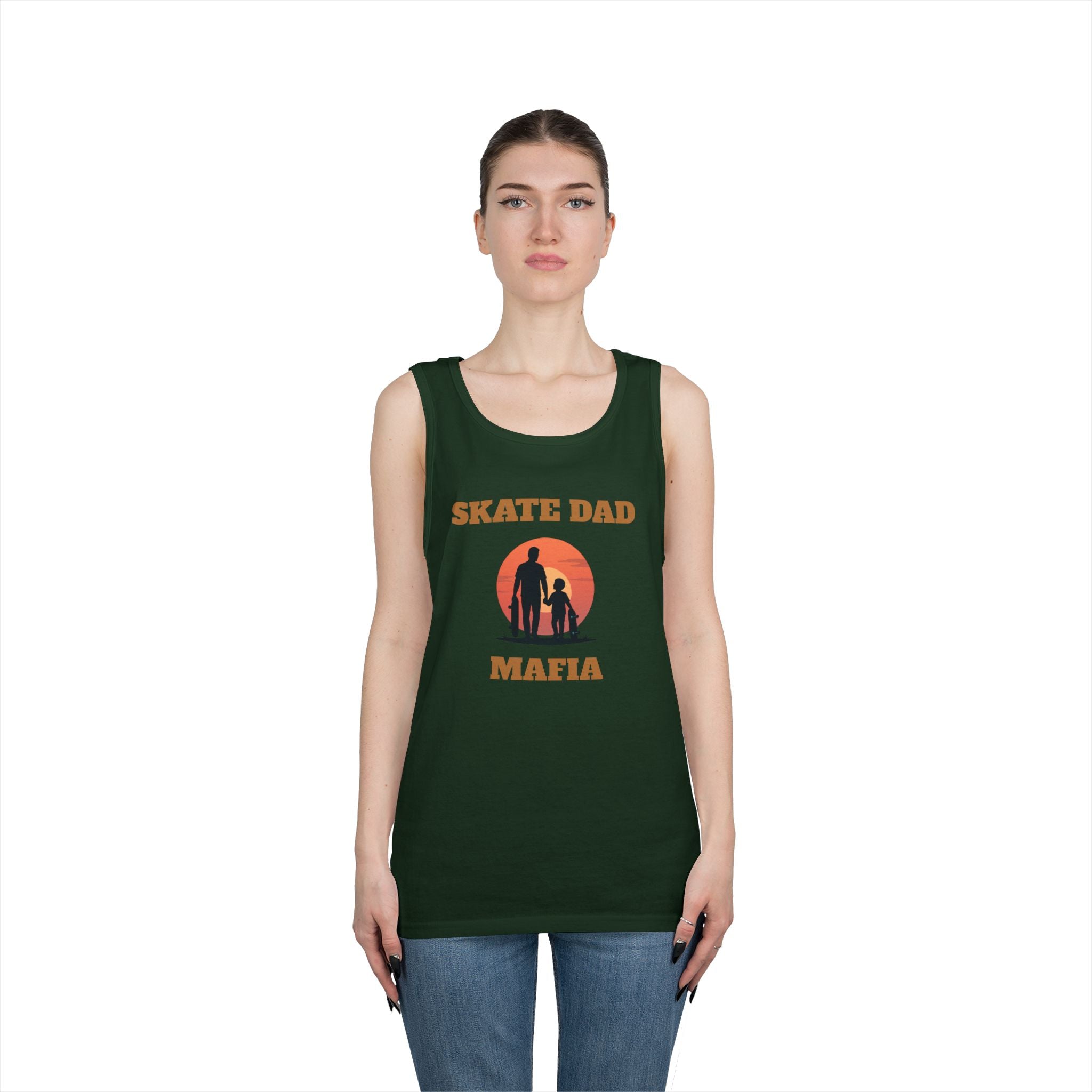 Skate Dad Mafia Tank Top — Father & Kids Skateboarding Sunset Tee