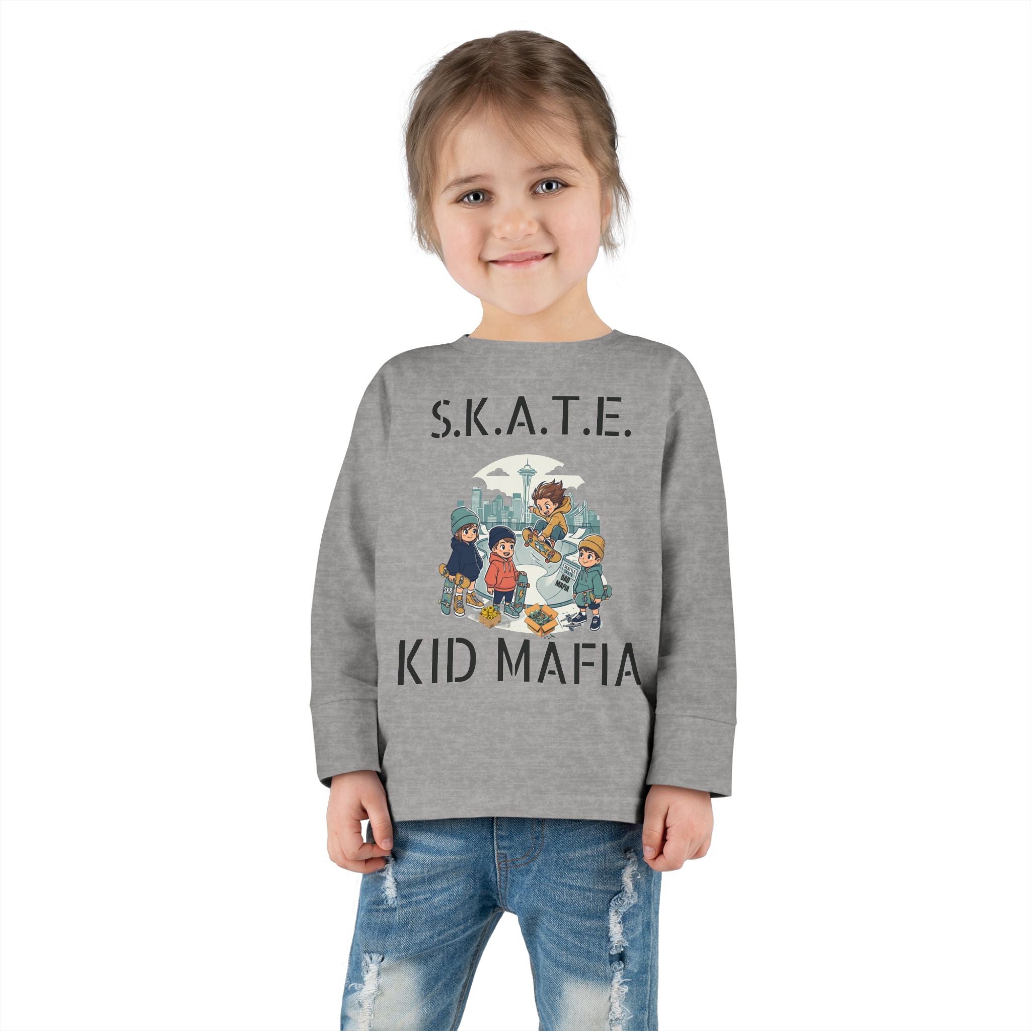 Skate Kid Mafia Toddler Long Sleeve Tee, Cozy Toddler Top, Kids Skate Shirt, Baby Shower Gift, Fun Playwear