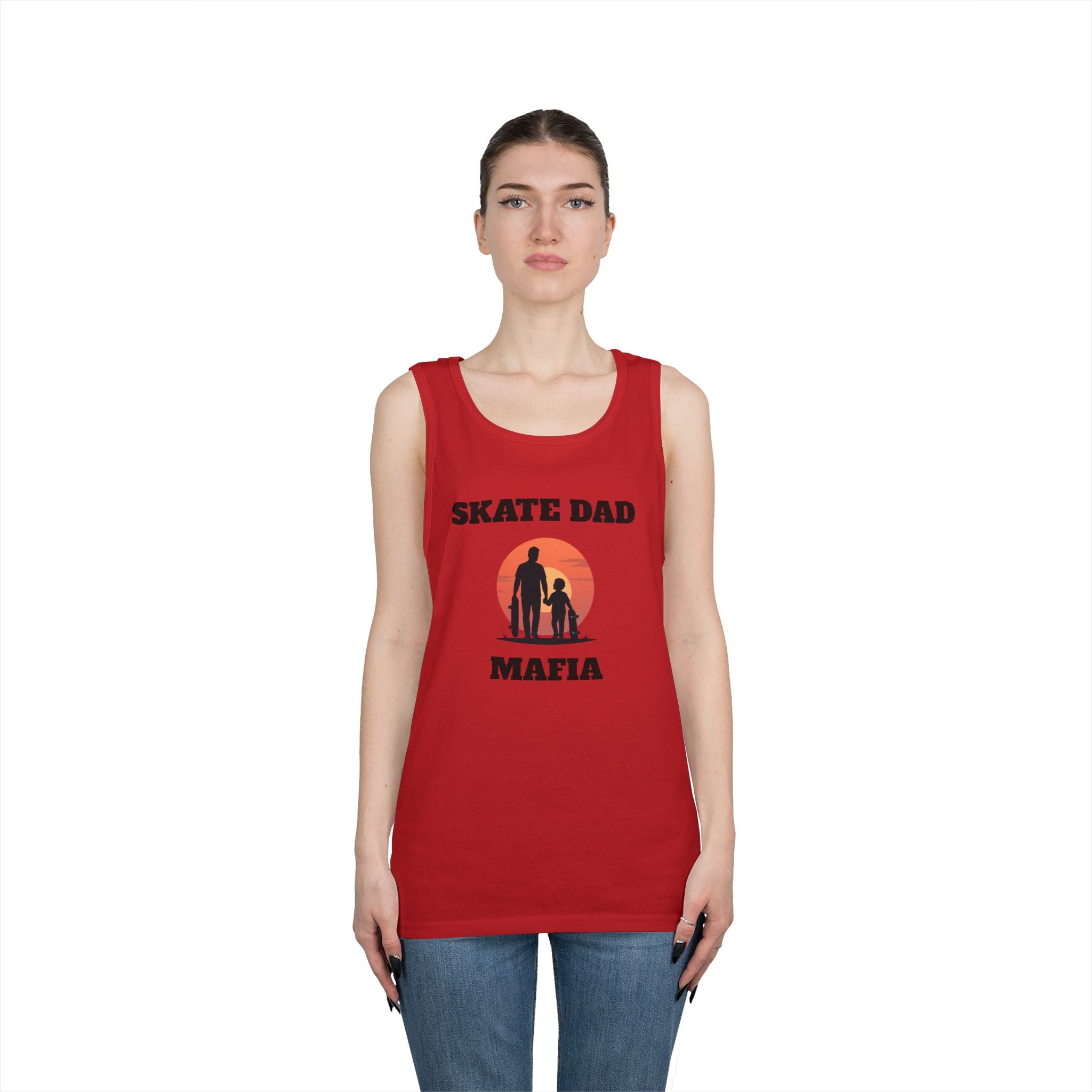 Skate Dad Mafia Tank Top — Father & Kids Skateboarding Sunset Tee