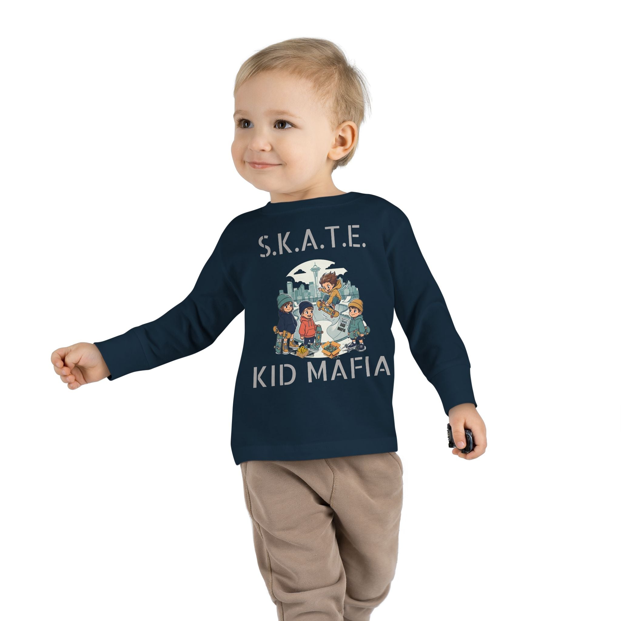 Skate Kid Mafia Toddler Long Sleeve Tee, Cozy Toddler Top, Kids Skate Shirt, Baby Shower Gift, Fun Playwear