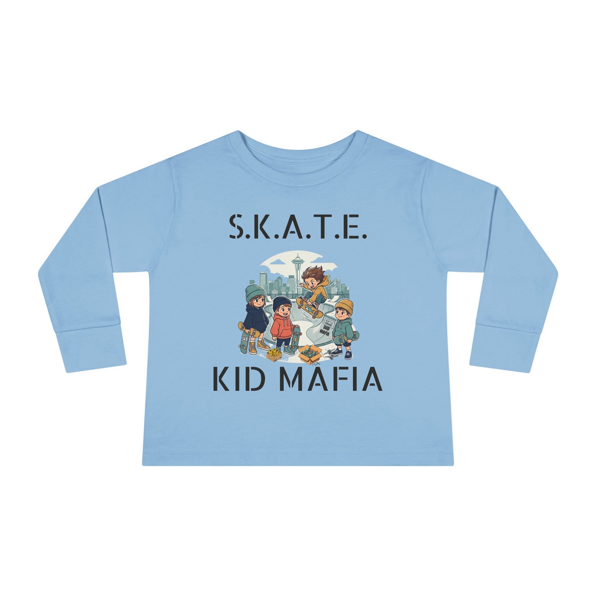 Skate Kid Mafia Toddler Long Sleeve Tee, Cozy Toddler Top, Kids Skate Shirt, Baby Shower Gift, Fun Playwear