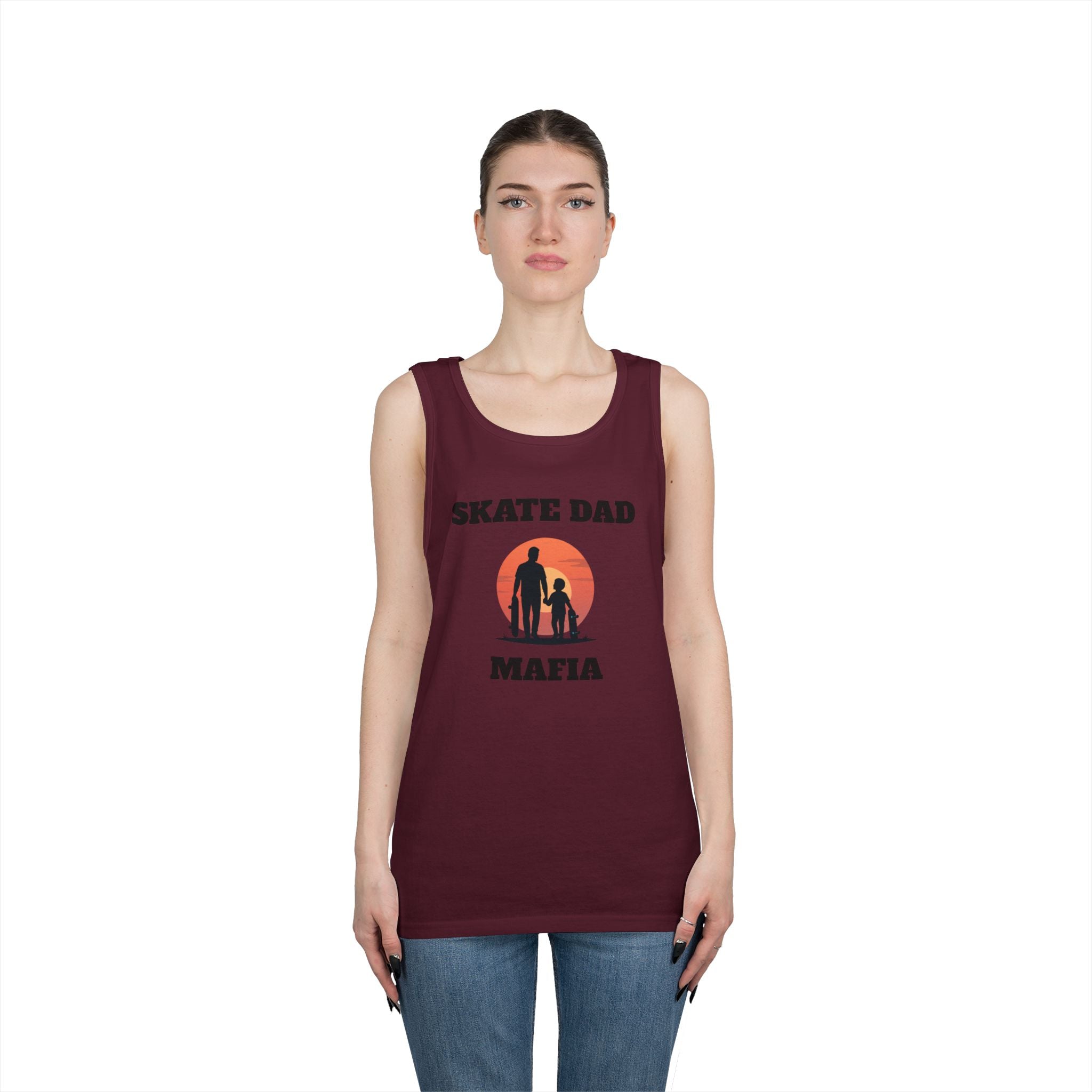 Skate Dad Mafia Tank Top — Father & Kids Skateboarding Sunset Tee