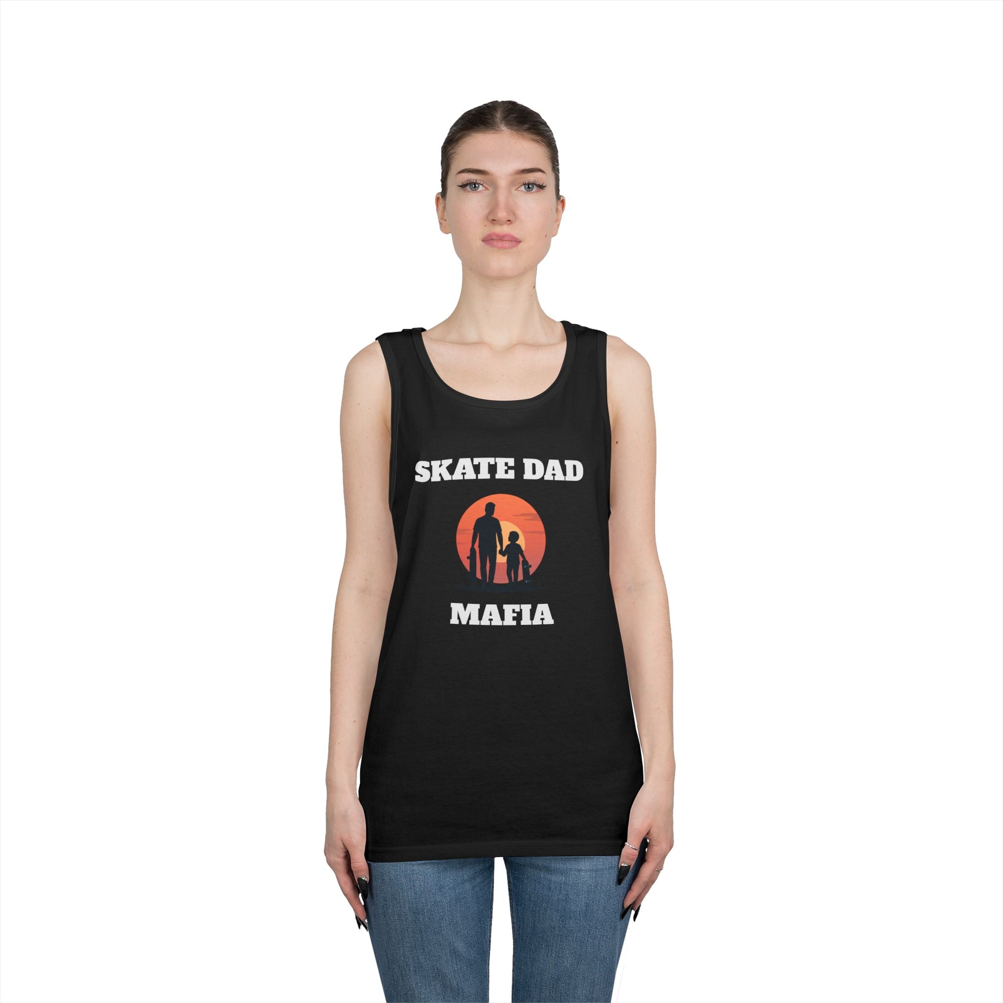 Skate Dad Mafia Tank Top — Father & Kids Skateboarding Sunset Tee