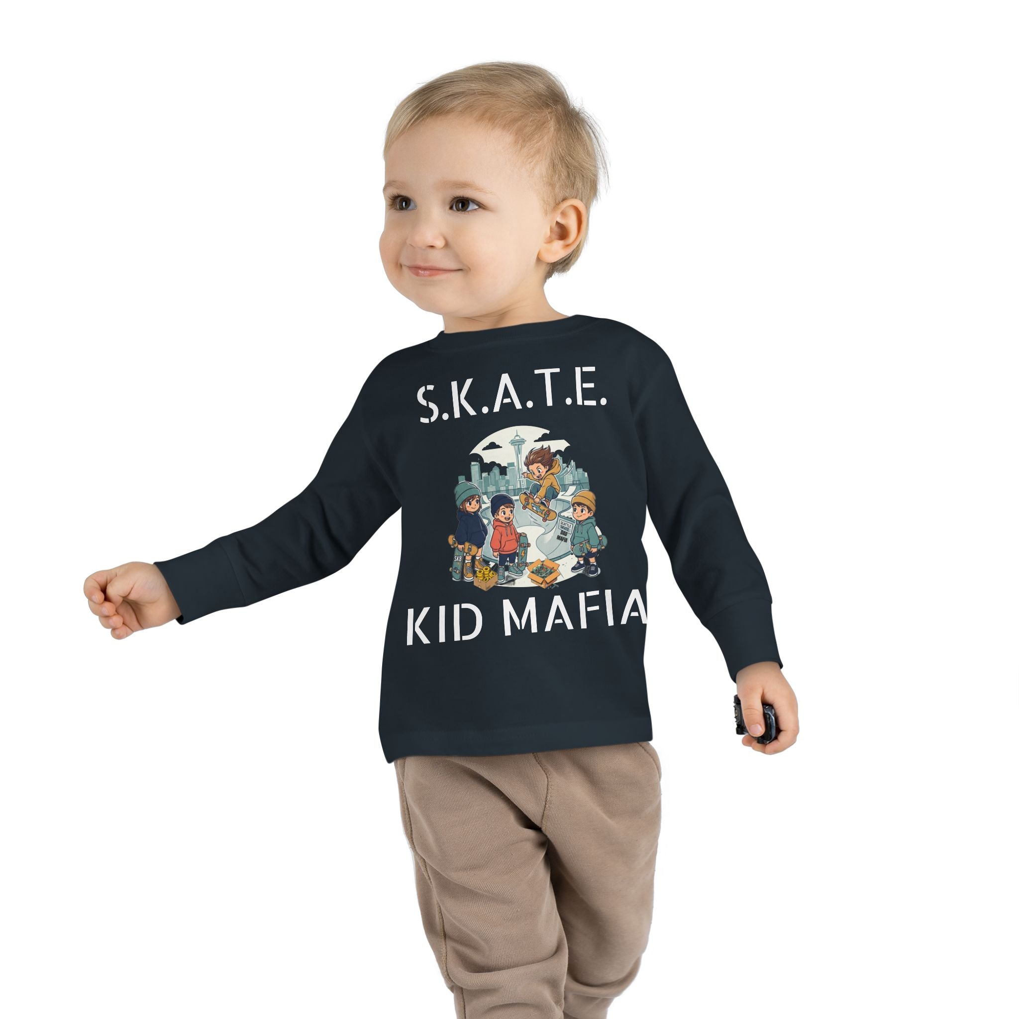 Skate Kid Mafia Toddler Long Sleeve Tee, Cozy Toddler Top, Kids Skate Shirt, Baby Shower Gift, Fun Playwear