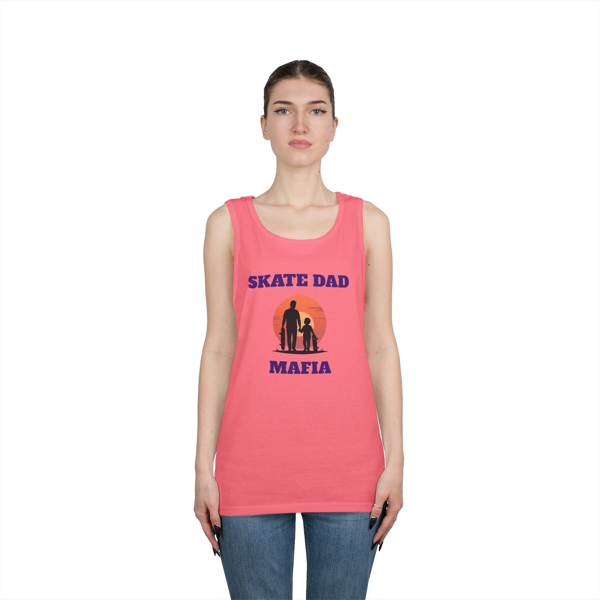 Skate Dad Mafia Tank Top — Father & Kids Skateboarding Sunset Tee
