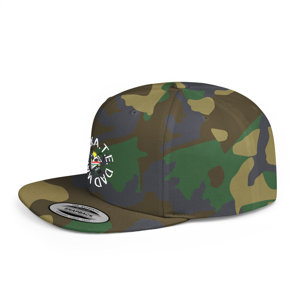 S.K.A.T.E DAD MAFIA Camo Flat Bill Snapback, Trendy Baseball Cap, Outdoor Headwear, Streetwear Accessory, Gift for Him