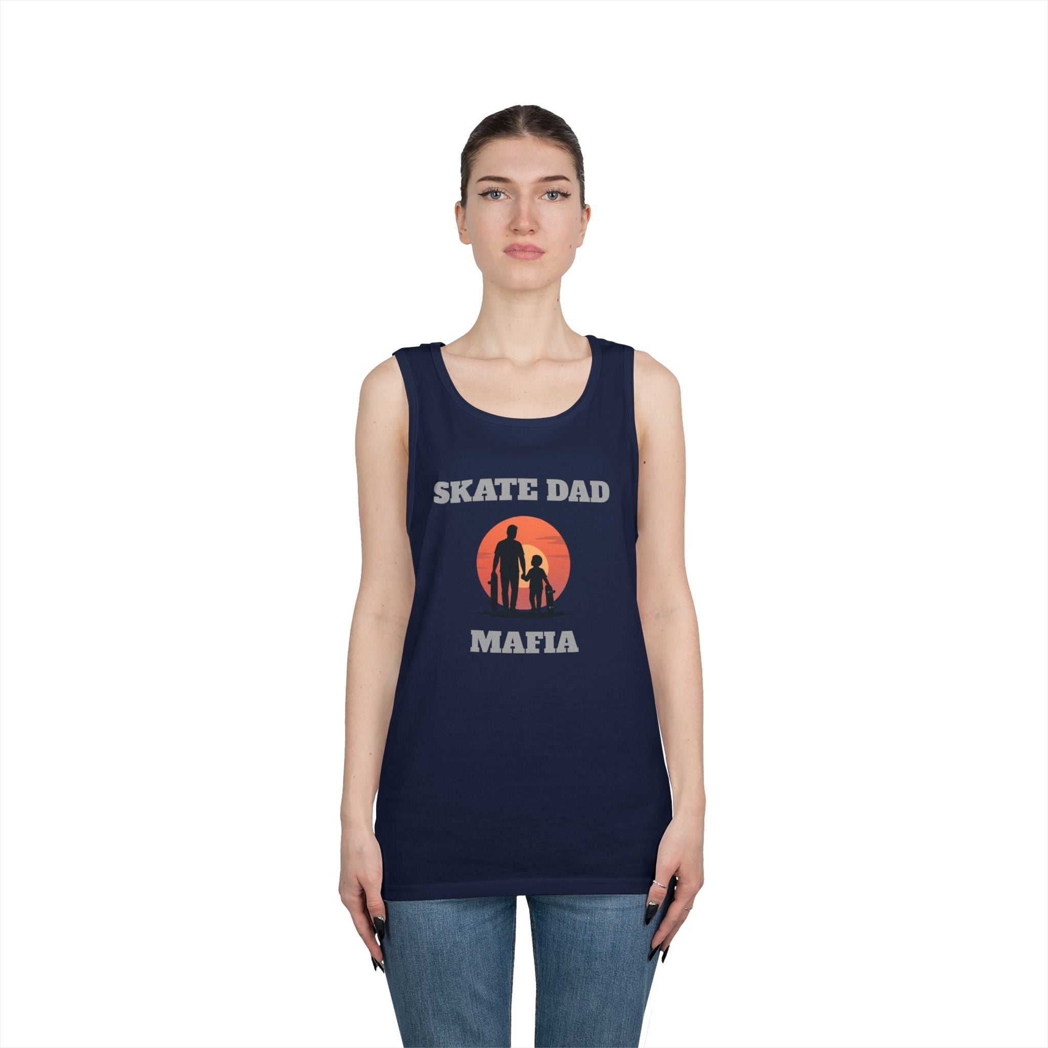 Skate Dad Mafia Tank Top — Father & Kids Skateboarding Sunset Tee