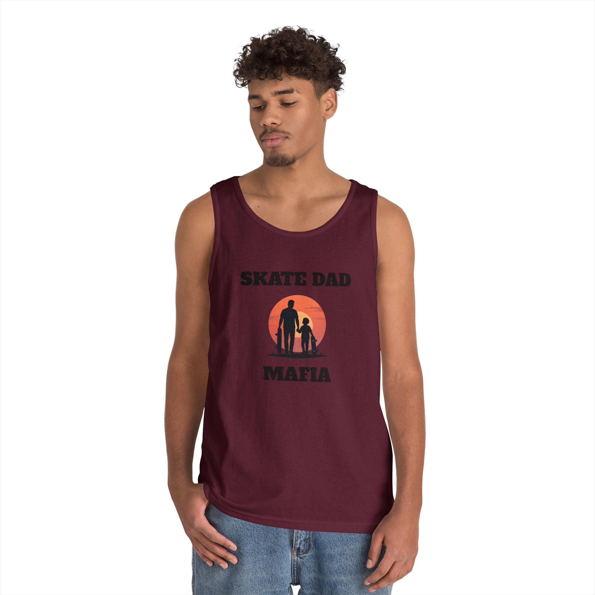 Skate Dad Mafia Tank Top — Father & Kids Skateboarding Sunset Tee