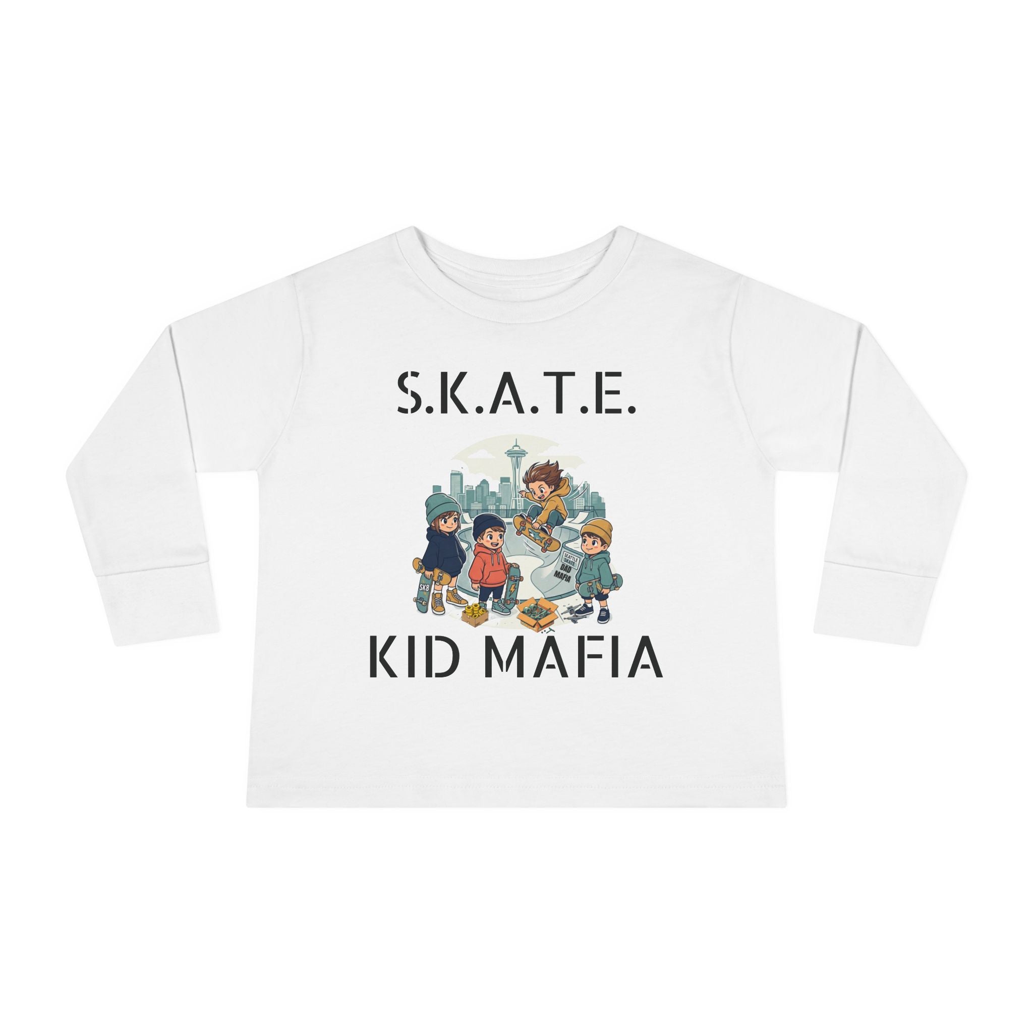 Skate Kid Mafia Toddler Long Sleeve Tee, Cozy Toddler Top, Kids Skate Shirt, Baby Shower Gift, Fun Playwear