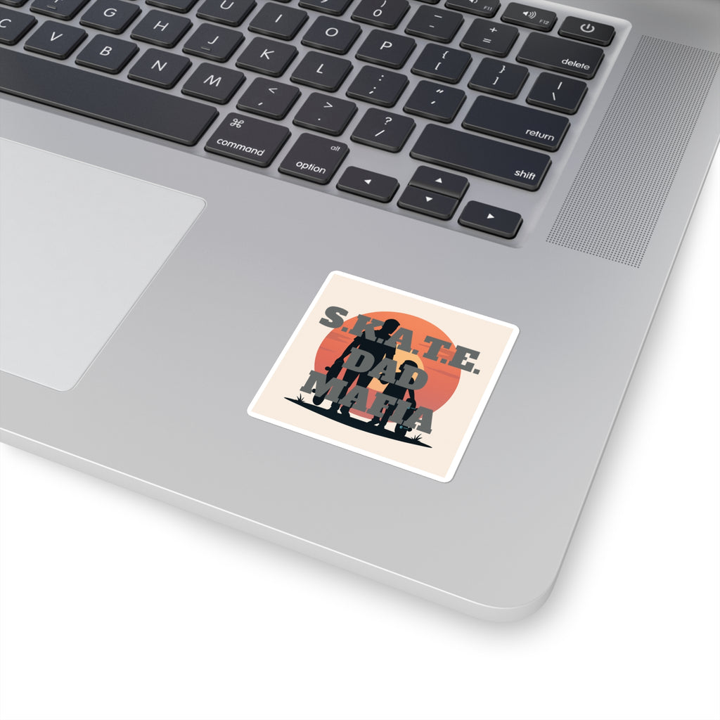 S.K.A.T.E. Dad Mafia Square Stickers, Cool Skateboard Dad Gift, Family Fun Stickers, Skate Culture Decor, Laptop, Water Bottle, Holiday Gift
