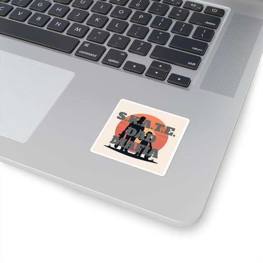 S.K.A.T.E. Dad Mafia Square Stickers, Cool Skateboard Dad Gift, Family Fun Stickers, Skate Culture Decor, Laptop, Water Bottle, Holiday Gift